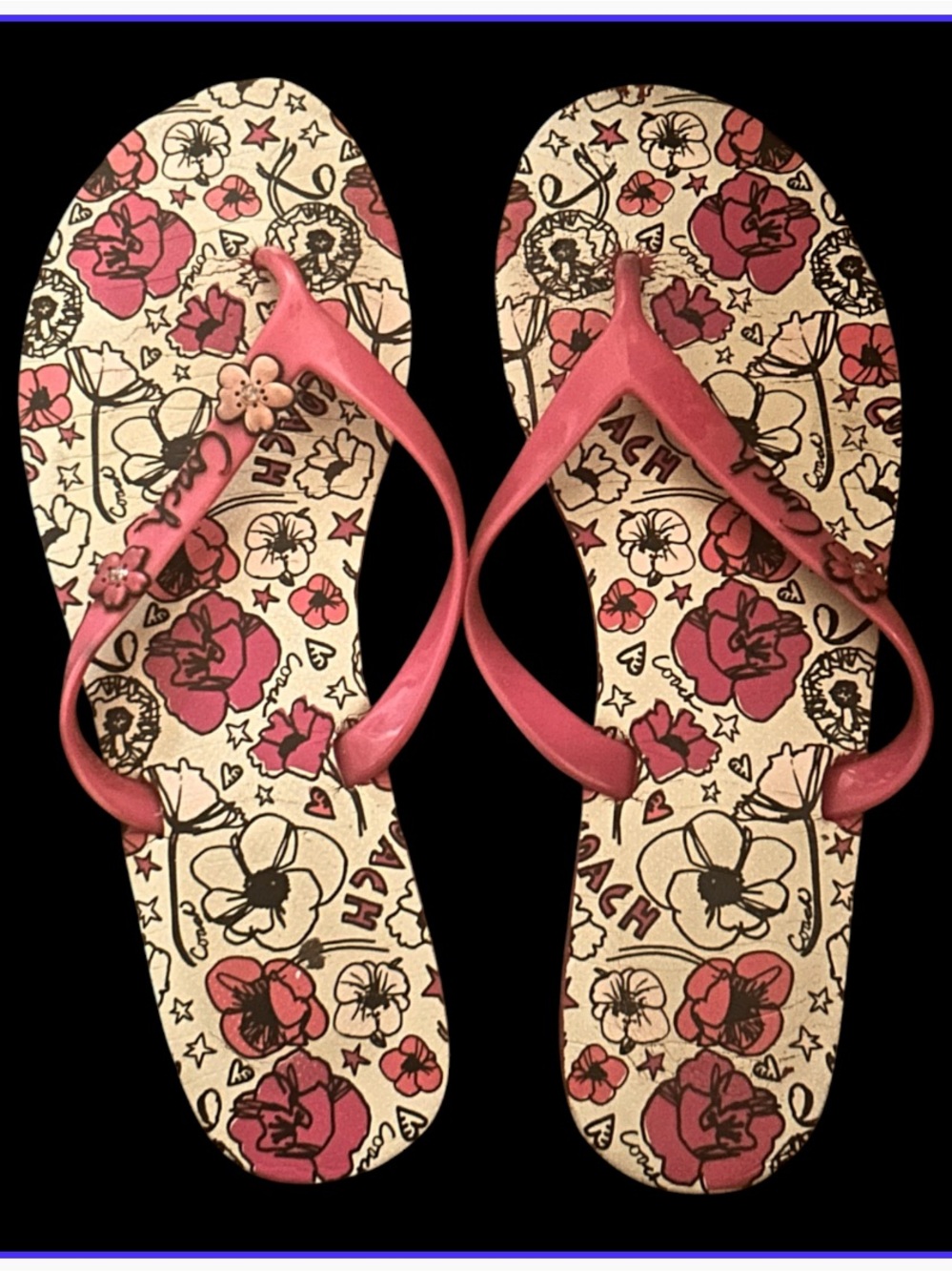 Coach poppy Pink Floral Flip Flop Sandals sz 9 #y2k